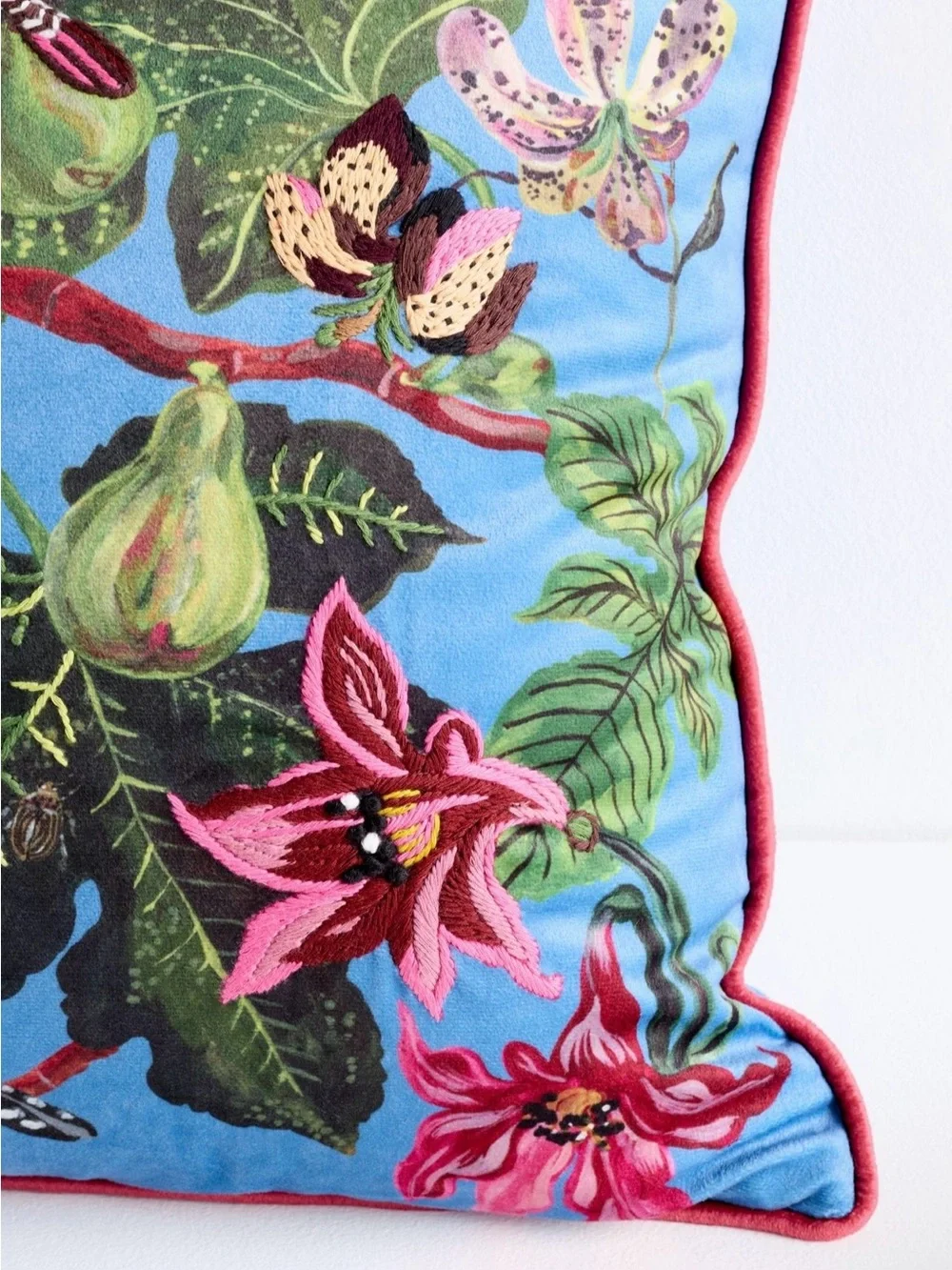 Anthropologie Nathalie Lete Embroidered Velvet Pillow, Wedgwood Blue